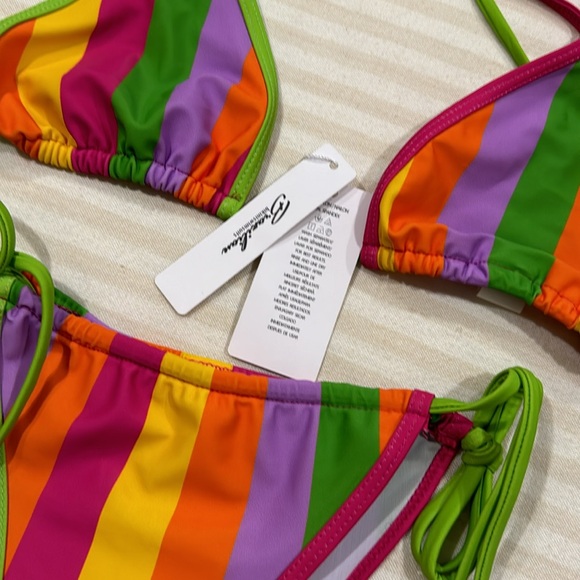 NWT Brazilian Bikini Swimsuits Swimwear RAINBOW STRIPE SELF TIE SLIDE TRIANGLE - Picture 4 of 6